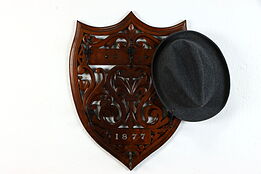 Victorian Antique Carved Walnut Shield Hat or Coatrack, Signed 1877 #38199