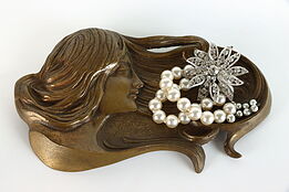 Art Nouveau Cast Bronze Antique Jewelry or Dresser Tray #38194