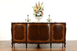 Italian Marble Top Sideboard Server, Buffet, Bar Cabinet Inlaid Marquetry #38286