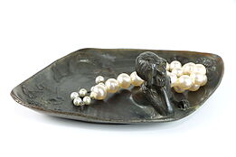 Art Nouveau Antique Spelter Mermaid Trinket, Jewelry Boudoir Dresser Tray #38315
