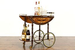 Italian Vintage Tea Trolley or Bar Cart, Brass Wine Rack Inlaid Marquetry #38048