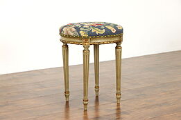 Painted Louis XVI Antique Oval Gilt Stool Needlepoint Upholstery, Colby #38300