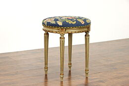 Painted Louis XVI Antique Oval Gilt Stool Needlepoint Upholstery, Colby #38301