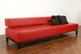 Contemporary Modern Italian Red Leather Club Sofa, 106" Long #38721