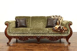 Green Mohair Traditional Vintage Carved Mahogany Scandinavian Sofa #38872