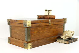 Small Rustic Country Antique Farmhouse Pine Chest or Trunk #38878