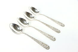 Set of 4 Sterling Serving or Soup Spoons, Kirk Repousse Silver, 7.25" #38892