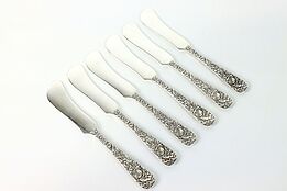 Set of 6 Sterling Butter Knives, Kirk and Son, Repousse Silver 5 1/8" #38893