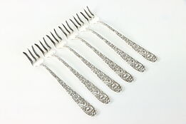 Set of 6 Sterling Kirk and Son Seafood Cake Forks, Repousse Silver, 5.5" #38895
