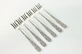 Set of 6 Sterling Kirk and Son Repousse Seafood Cake Forks Silver, 5.5" #38896