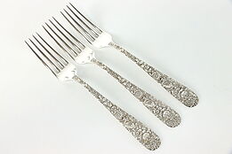 Set of 3 Sterling Kirk and Son Dinner Forks, Repousse Pattern, 7.25" #38899