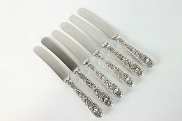 Set of 6 Sterling Kirk and Son Dinner Knives Repousse Silver 8.5" #38903