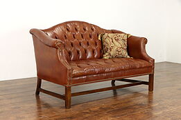 Faux Leather Tufted Vintage Chesterfield Sofa or Loveseat Brass Nailheads #38985