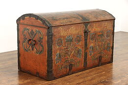 Swedish Immigrant Farmhouse Pine Trunk Hand Painted & Signed 1861 #39060