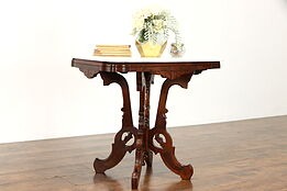 Victorian Eastlake Antique Walnut Parlor Lamp Table Marble Top #37510