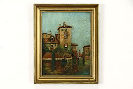 Venice Canal Scene Original Antique Oil Painting 1904 Appleton 22.5" #38870