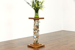 Folk Art Antique Memory, Forget Me Not, Mourning Pedestal or Plant Stand #39134