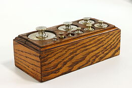 Brass Antique Scale Weight Set, Oak Box #39235