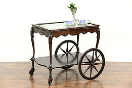 Tea & Dessert Cart, Beverage Trolley, 1910 Antique Mahogany, Tray