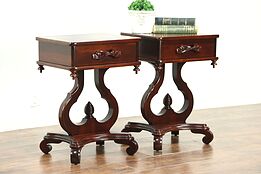 Pair of Cherry Vintage Lyre Base End Tables or Nightstands, Forslund #28601