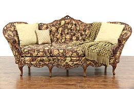 Carved 1940's Vintage Sofa, Pierced Swag & Rose Motifs, New Upholstery