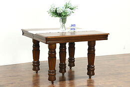 Solid Oak Square Antique 5 Leg Dining Table, 6 Leaves, Extends 10' 8"