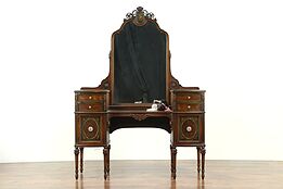 Vanity or Dressing Table with Mirror, Walnut, Painting, Berkey & Gay #28579