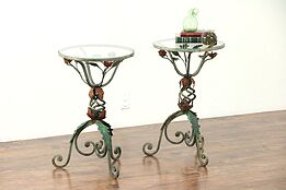 Pair of Antique Hand Painted Wrought Iron End Tables #28673