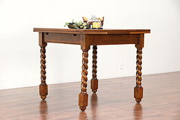 Oak Antique Kitchen, Dining or Game  Table, Draw Leaves, Spiral Legs #30001