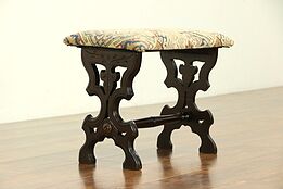 Victorian Carved Walnut Antique Bench or Stool, New Upholstery #30326