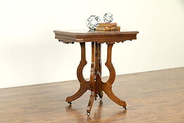Victorian Antique Walnut Lamp or Parlor Table, Red Marble Top #32067