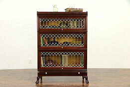 Macey Mahogany Antique 3 Stack Bookcase, Leaded Glass Doors #30098
