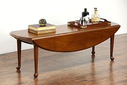 Oval Dropleaf Vintage Walnut Coffee Table, Signed Tidewater by Morgantown