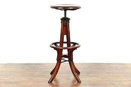 Architect or Drafting Swivel Adjustable 1900 Antique Stool, Foot Ring