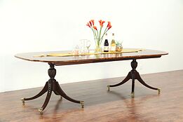 Baker Charleston Collection Signed Vintage Banded Dining Table, 2 Leaves #28982