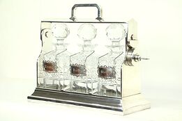 Tantalus Antique Silverplate Cut Crystal Decanter Set, England #29098