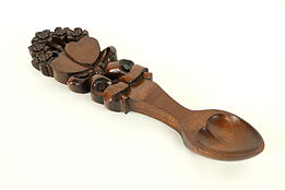 Welsh Hand Carved Mahogany Traditional Love Spoon, Hearts & Flowers #32019