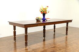 Victorian Oak Antique 42" Square Dining Table, 5 Leaves Extends 112" #31074