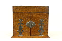 Victorian Oak Antique Liquor & Cigar Case Bar Cabinet, 4 Cut Decanters #31147