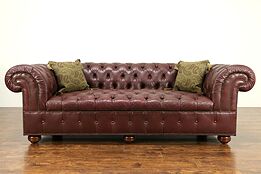 Chesterfield Tufted Leather Vintage Sofa, Brass Nailhead Trim #31173