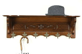 Dutch Carved Oak Vintage Wall Shelf, Face Coat, Hat or Key Hooks