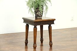 Oak 1890 Antique Chairside Table or Plant Stand, Signed  #28713
