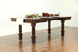 Victorian Square Oak Antique Dining Table, 3 Leaves, Extends 75" #30595