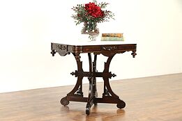 Victorian Antique 1880 Walnut Marble Top Lamp or Parlor Table #30811