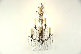 Crystal & Brass 6 Candle 1890's Antique Wall Sconce, Electified Light Fixture