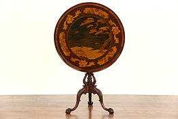 Tilt Top 1870 Antique French Inlaid Marquetry Tea Table, Japanese & Eagle Motifs