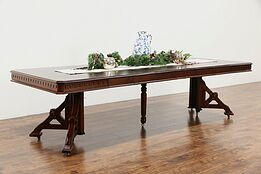 Victorian Eastlake 1880 Antique Walnut Dining Table, 6 Leaves, Extends 9' 6"
