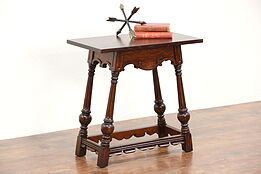 Carved Oak 1930 Vintage English Style End or Lamp Table