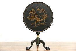 Tea Table, Antique Chinese Lacquer 1920 Antique Pie Crust Tilt Top, Imperial