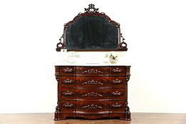 Victorian 1860's Antique Chest or Dresser & Mirror, Marble Top